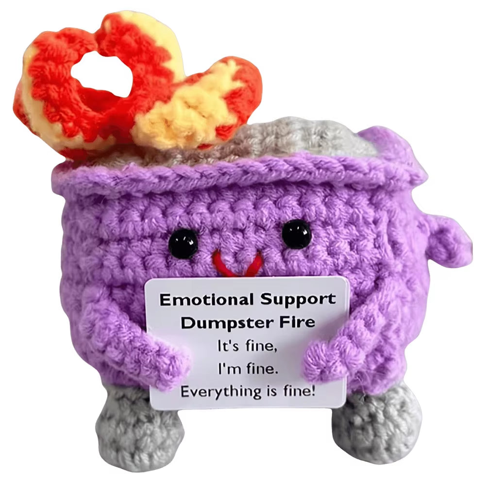 Emotional Support Dumpster Fire with Encouraging Card Positive Crochet Dumpster Fire Office and Home Decoration Gifts