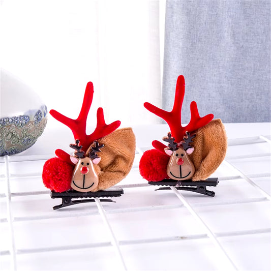 2Pcs Pack Cute Reindeer Ears Hair Clip Classic Christmas Festive Women Kids Barrettes Party Cosplay Hair Accessories for Girls