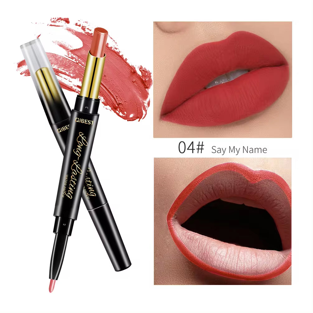 2 in 1 Matte Lipstick Lip Liner Nude Lipliner Makeup Waterproof Lipstick Pen Long Lasting Lip Pencil Makeup Lips Cosmetic