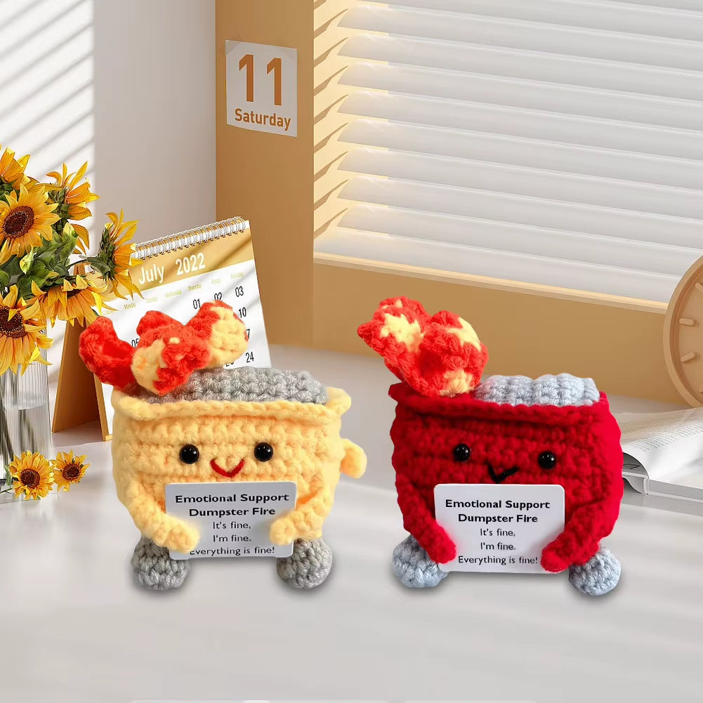 Emotional Support Dumpster Fire with Encouraging Card Positive Crochet Dumpster Fire Office and Home Decoration Gifts