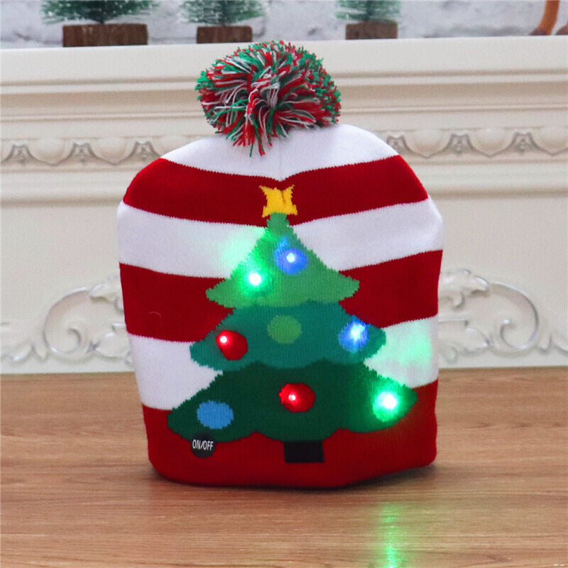 Cute LED Christmas Hat Light up Christmas Knitted Beanie Holiday Hat Warm Cap US